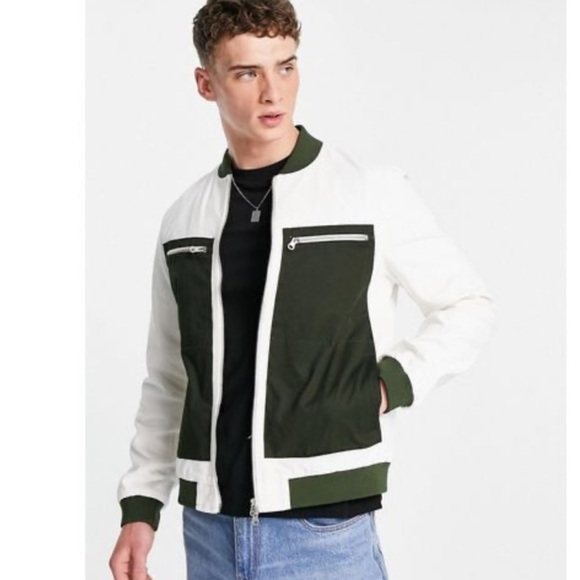 Bolongaro Treavor Other - Bolongaro Trevor Mens Color-Block Design Jacket in Cream & Khaki Size Large